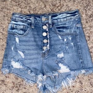 Ultra high rise Blue buckle jean shorts